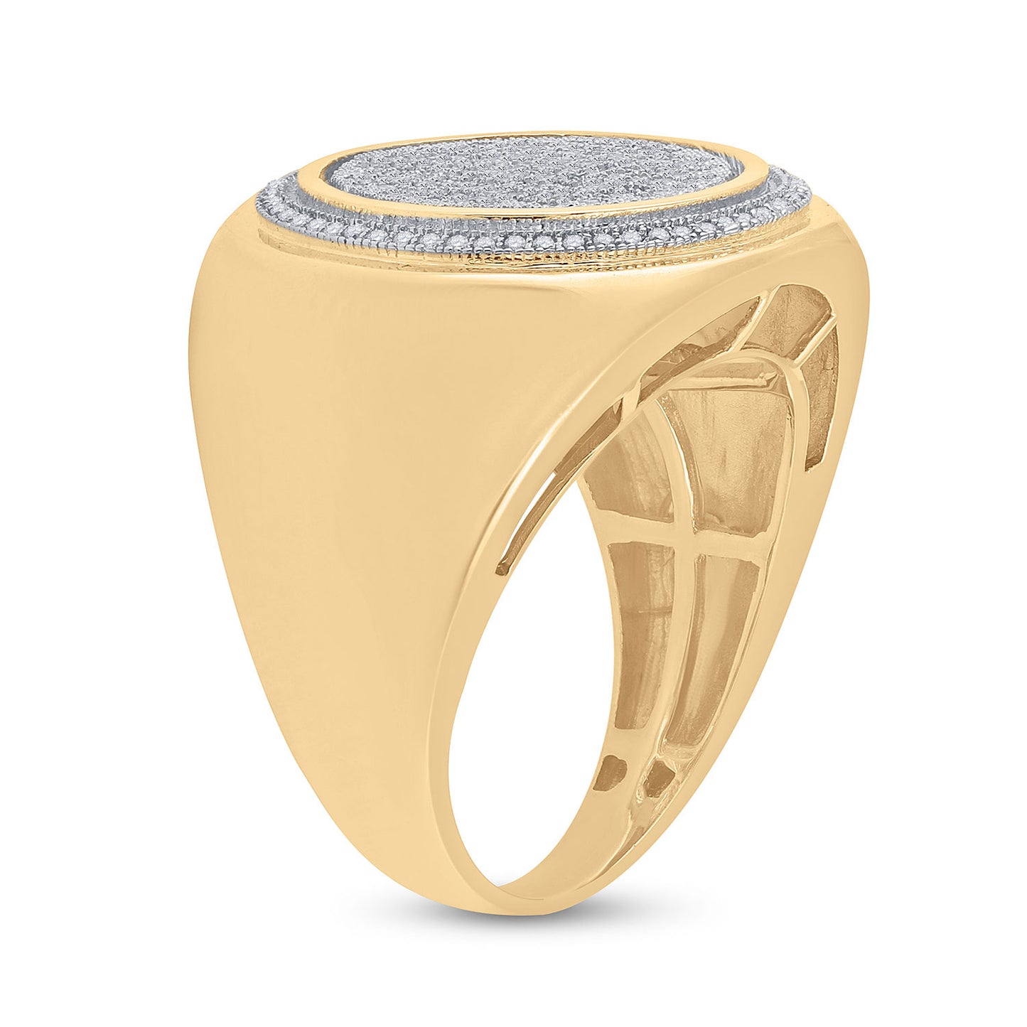 10K Yellow Gold Mens Round Diamond Circle Frame Cluster Ring 1/2 Cttw, Mens Size: 7-13