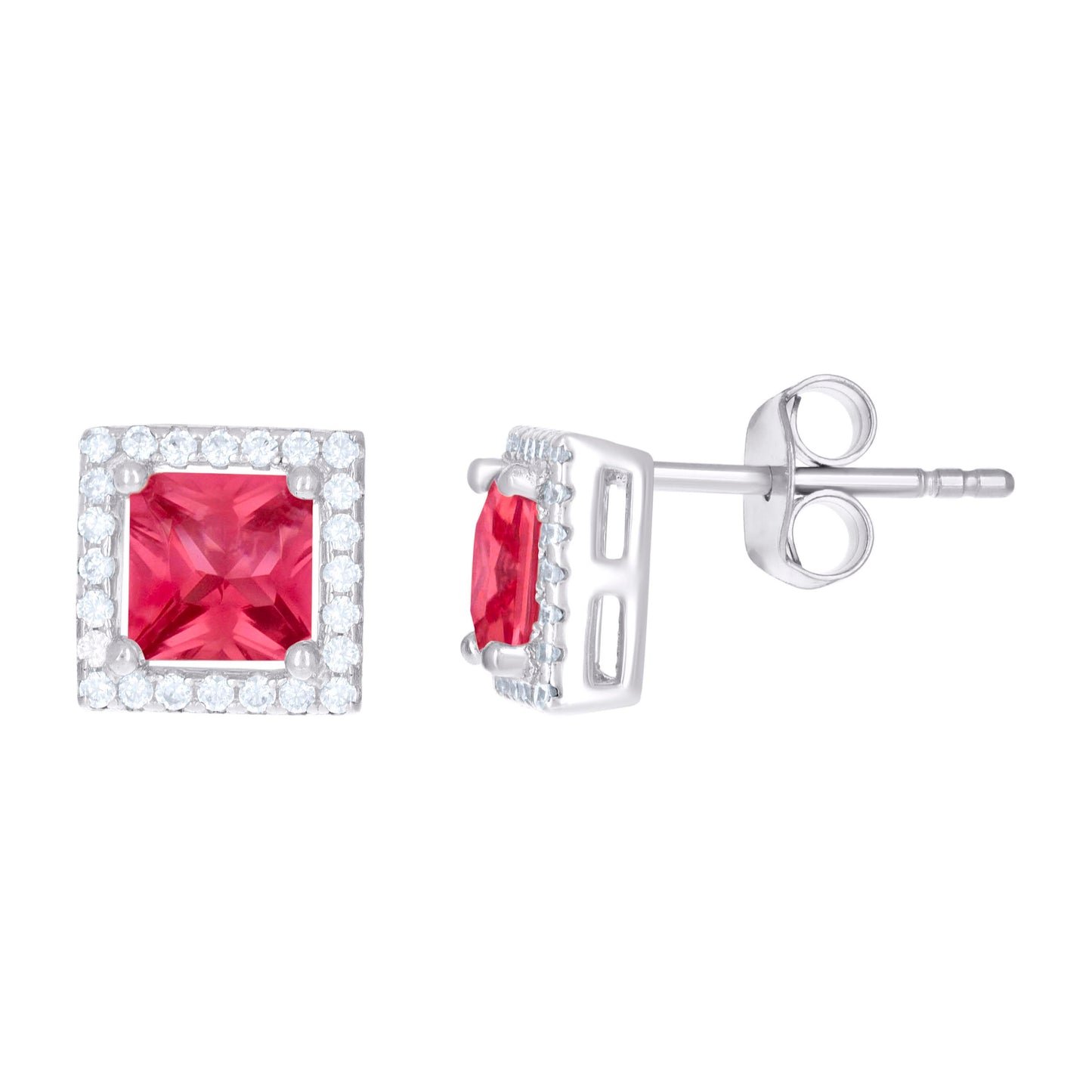 Sterling Silver Womens Cubic Zirconia Square Stud Earrings
