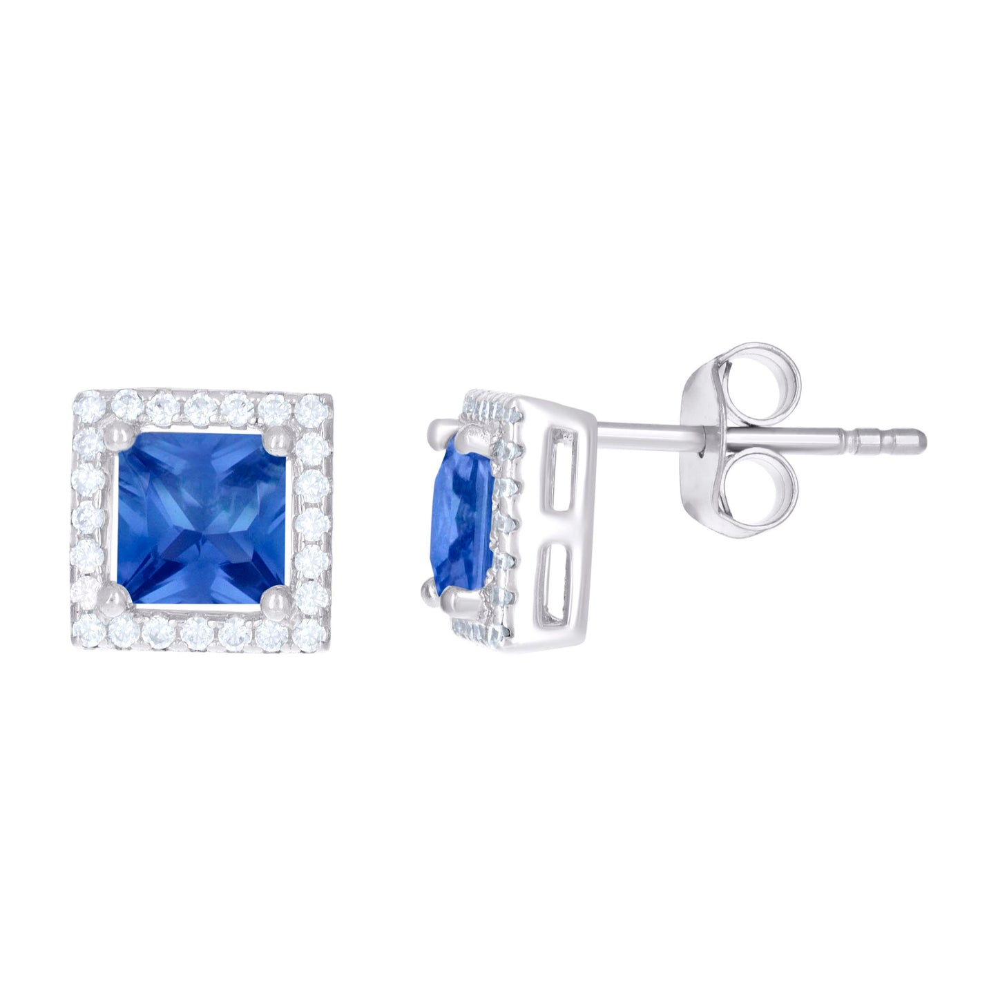 Sterling Silver Womens Cubic Zirconia Square Stud Earrings