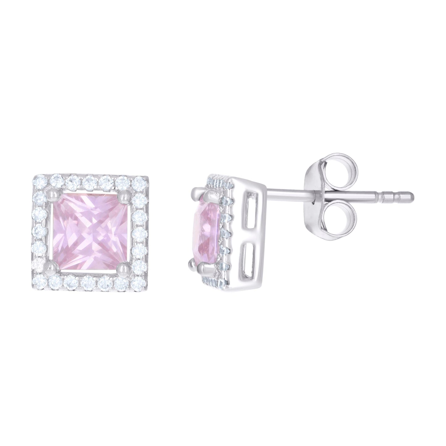 Sterling Silver Womens Cubic Zirconia Square Stud Earrings