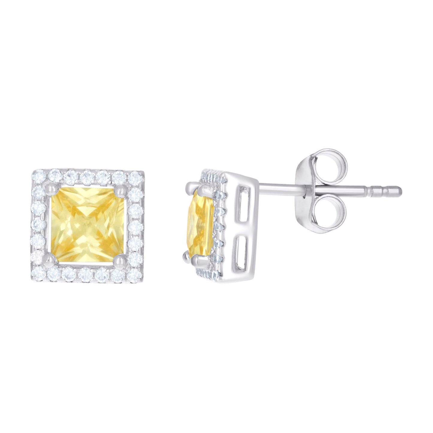 Sterling Silver Womens Cubic Zirconia Square Stud Earrings