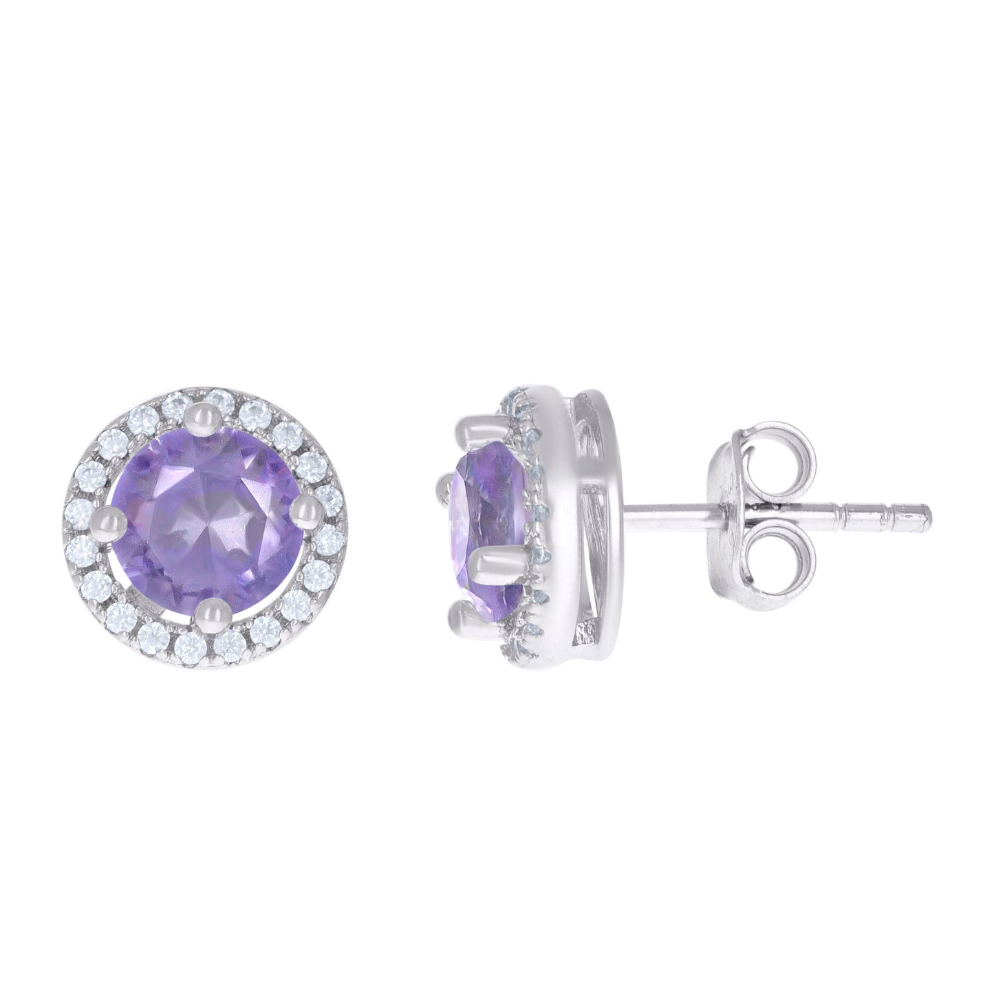 Sterling Silver Womens Cubic Zirconia Round Stud Earrings