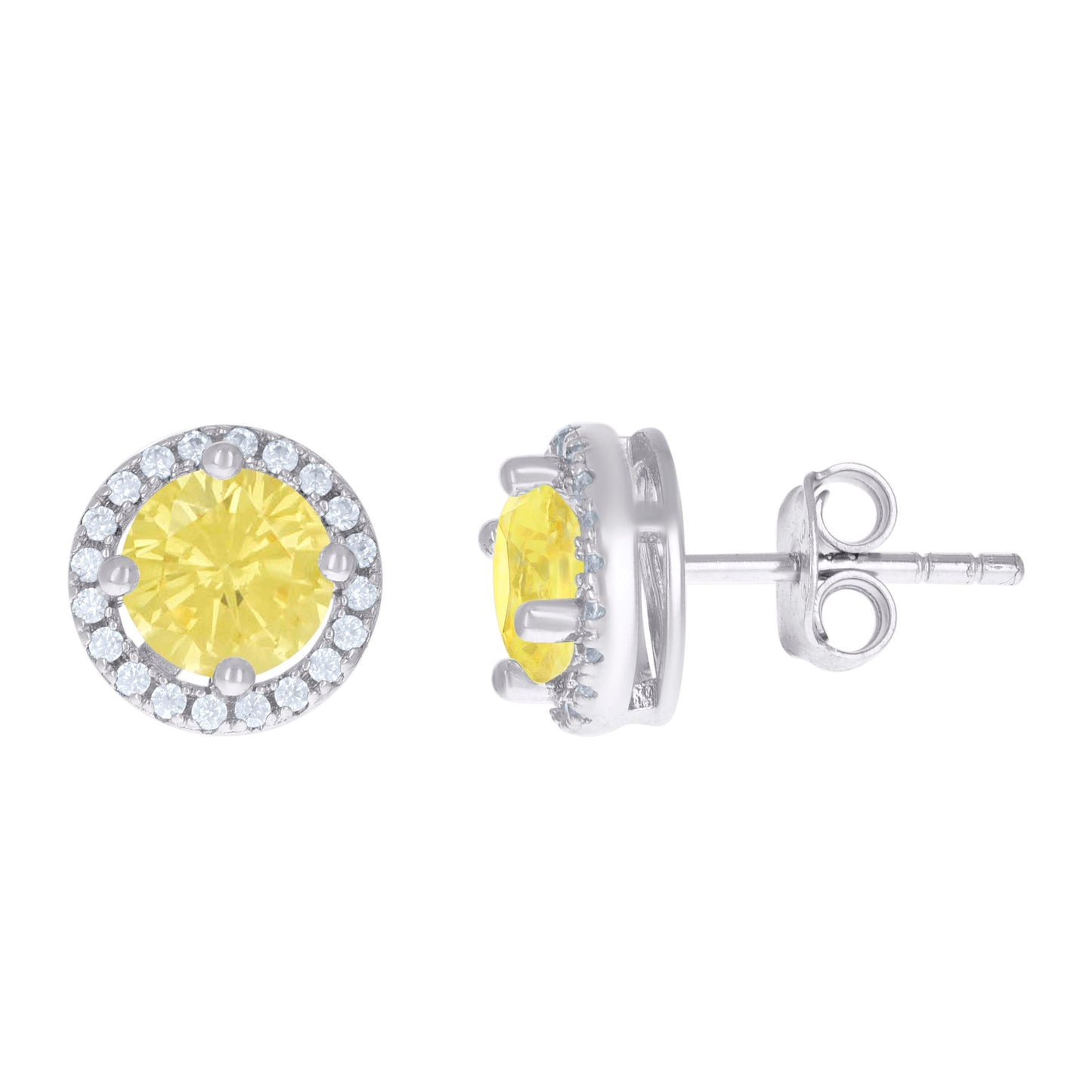 Sterling Silver Womens Cubic Zirconia Round Stud Earrings