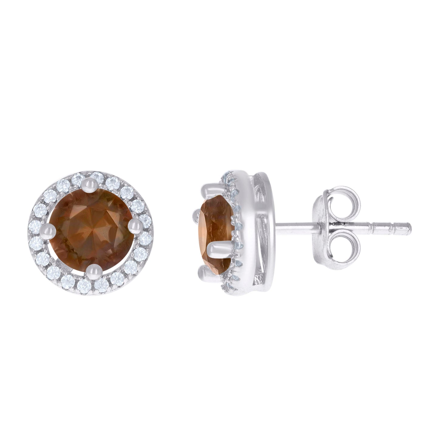 Sterling Silver Womens Cubic Zirconia Round Stud Earrings