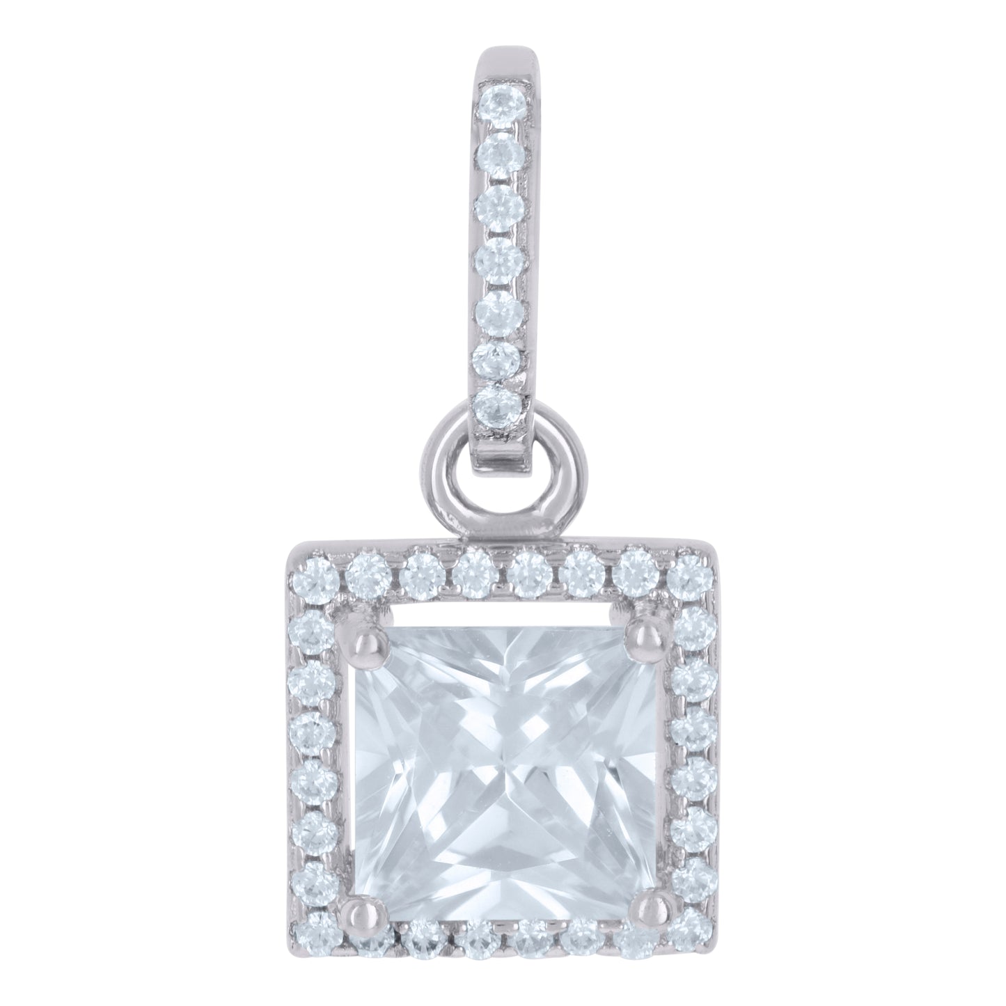 Sterling Silver Womens Cubic Zirconia Fashion Square Charm Pendant