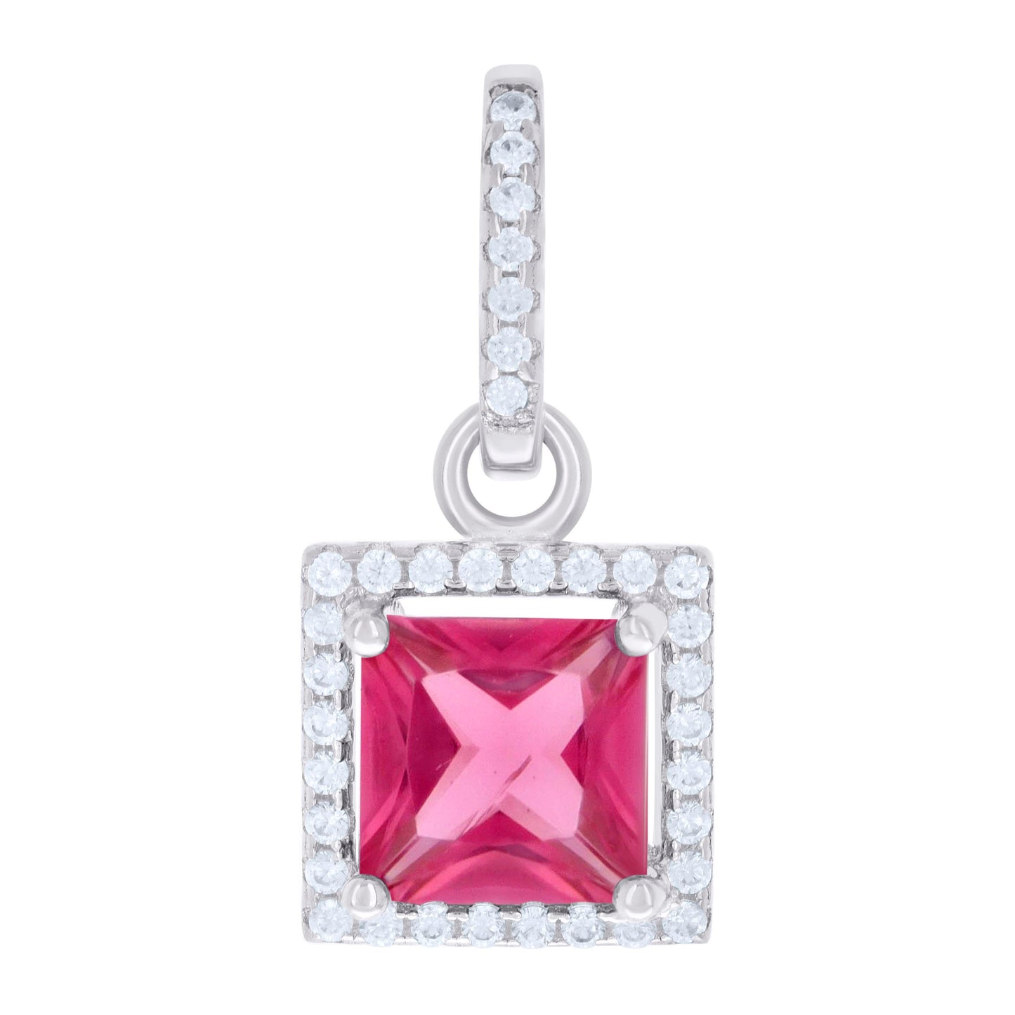 Sterling Silver Womens Cubic Zirconia Fashion Square Charm Pendant