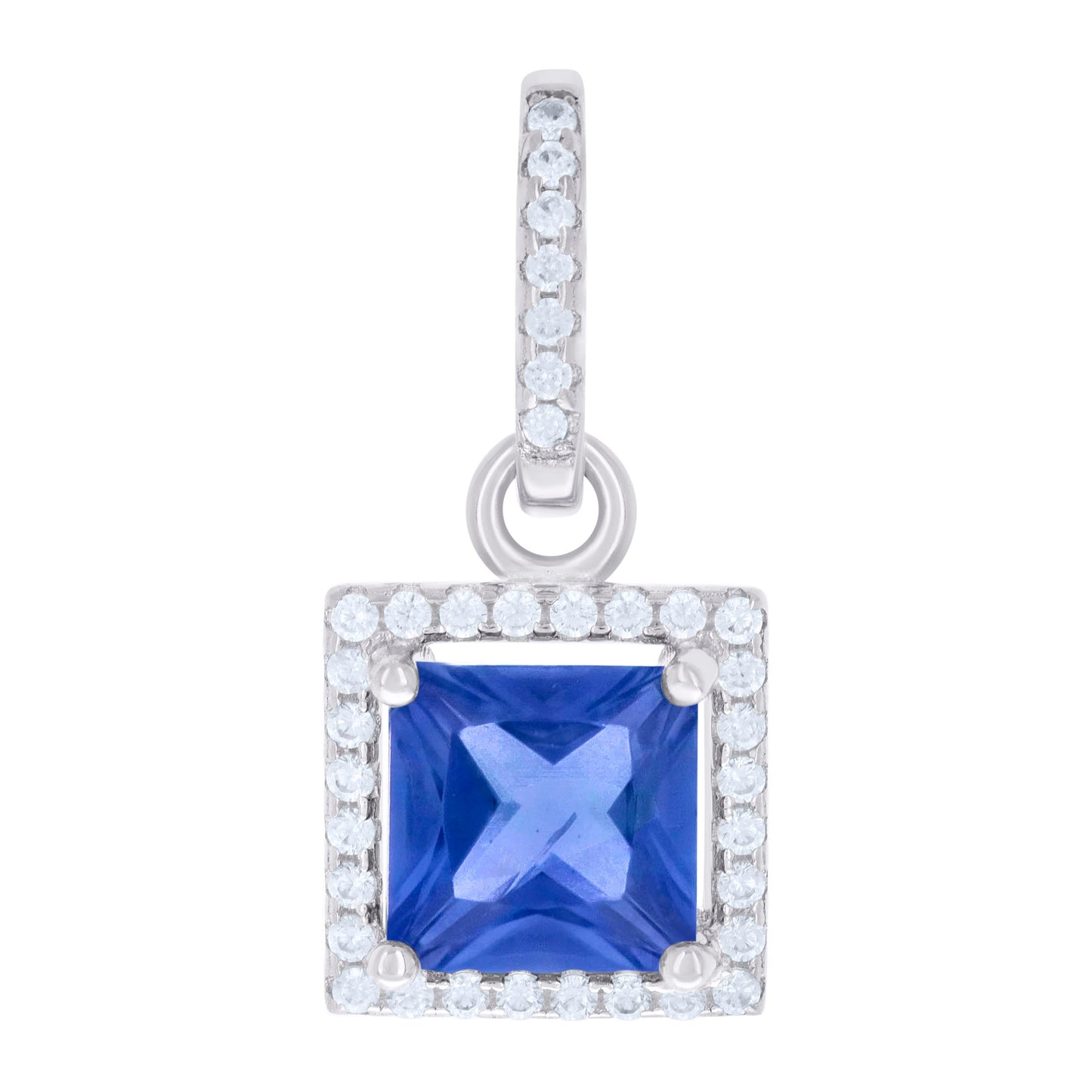Sterling Silver Womens Cubic Zirconia Fashion Square Charm Pendant