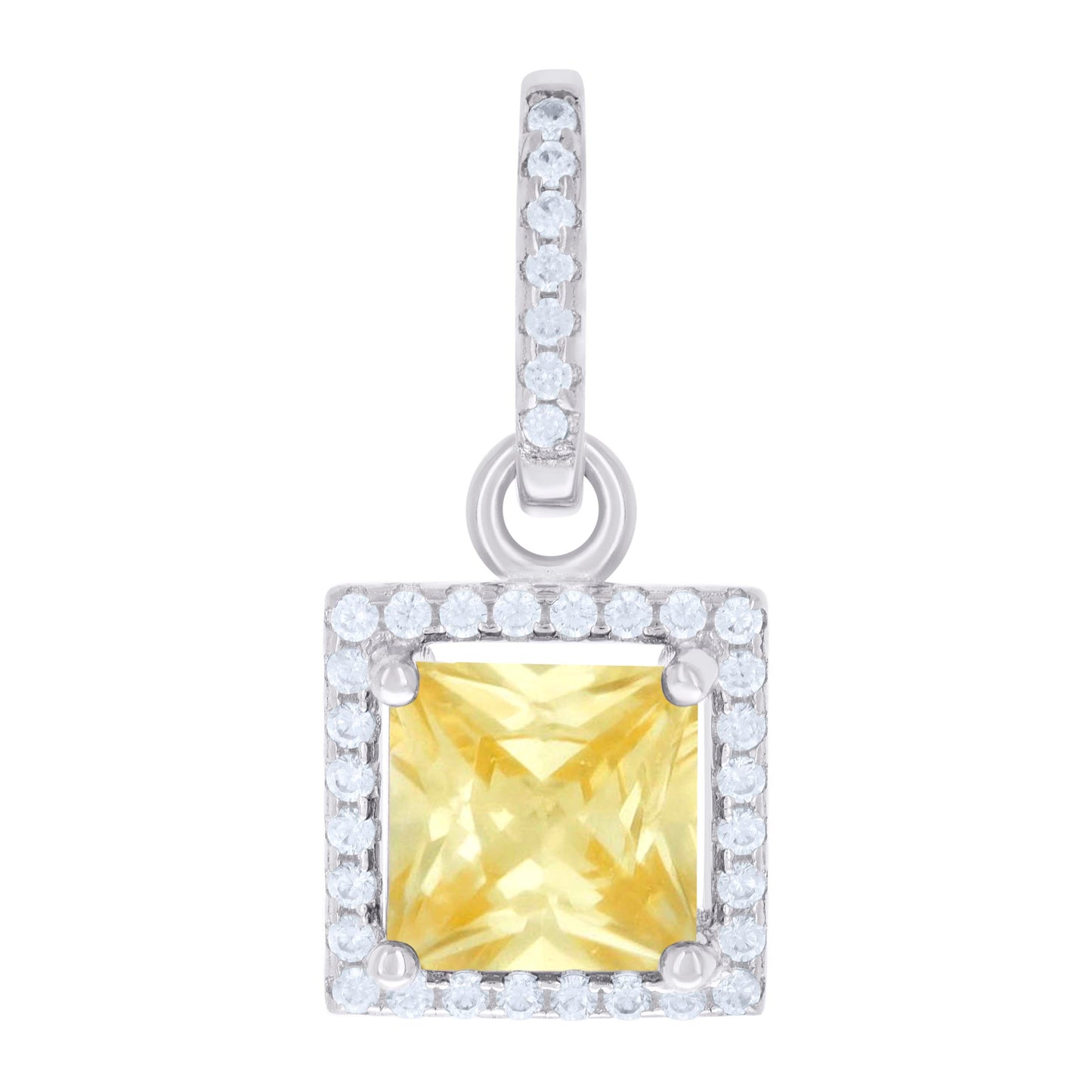 Sterling Silver Womens Cubic Zirconia Fashion Square Charm Pendant
