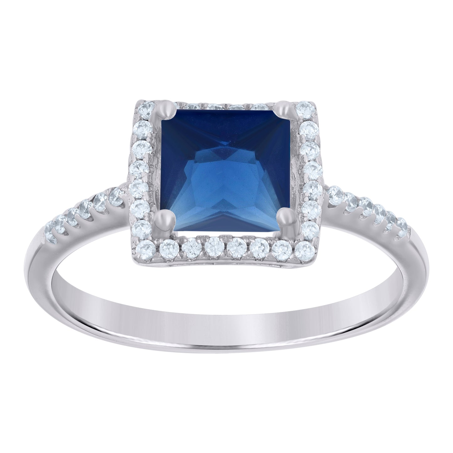 Sterling Silver Womens Royal Blue Princess Cut Cubic Zirconia Fashion Bridal Anniversary Wedding Engagement Band Ring