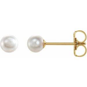 14K Yellow Or White Or Rose Gold Pearl 3.5-4.5 Mm White Akoya Cultured Pearl Earrings