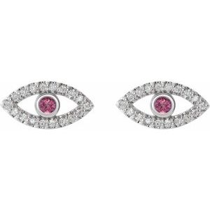 14K White Gold Round 2 Mm Natural Pink Tourmaline And White Sapphire Earrings