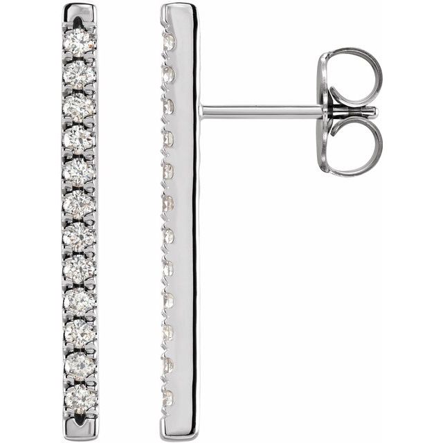 14K White Or Yellow Gold 23.14 X 1.9 Mm Round 1.5Mm Pair Friction Back Polished 1/3 Ctw Natural Diamond French-Set Bar Earrings