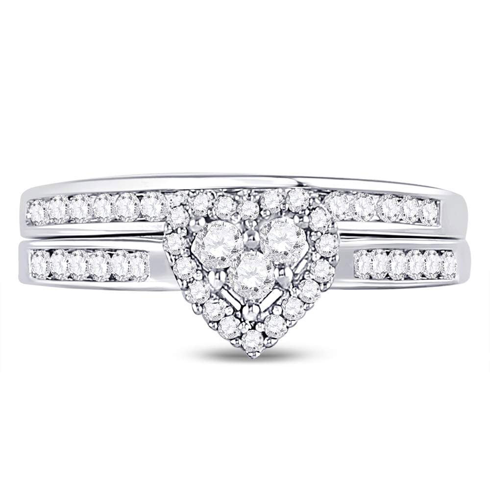 14K White Gold Diamond Heart Bridal Wedding Ring Band Set 1/2 Cttw, Womens Size: 5-10