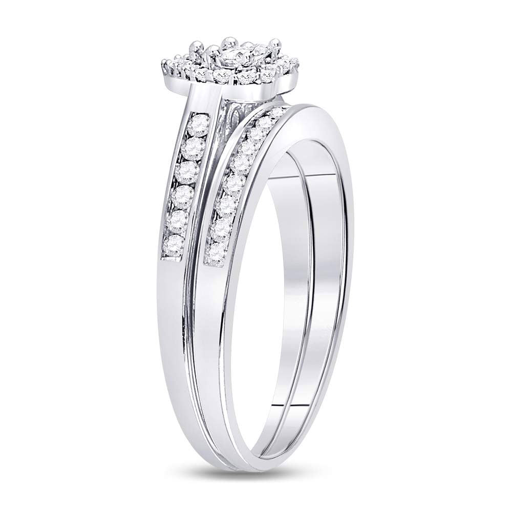 14K White Gold Diamond Heart Bridal Wedding Ring Band Set 1/2 Cttw, Womens Size: 5-10