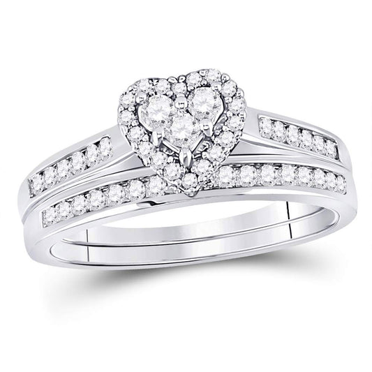 14K White Gold Diamond Heart Bridal Wedding Ring Band Set 1/2 Cttw, Womens Size: 5-10