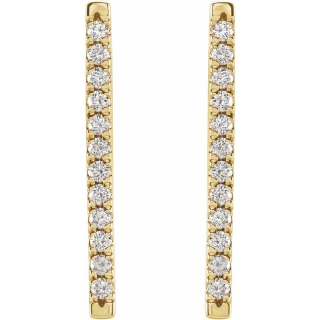 14K White Or Yellow Gold 23.14 X 1.9 Mm Round 1.5Mm Pair Friction Back Polished 1/3 Ctw Natural Diamond French-Set Bar Earrings