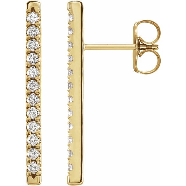 14K White Or Yellow Gold 23.14 X 1.9 Mm Round 1.5Mm Pair Friction Back Polished 1/3 Ctw Natural Diamond French-Set Bar Earrings