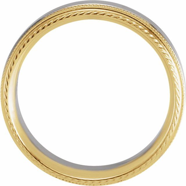 14K Yellow/White/Yellow Gold 6 Mm Polished Milgrain Rope Stepped Edge Comfort-Fit Band, Size 8.5
