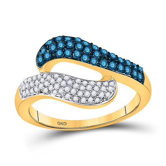 10K Yellow Gold Womens Round Blue Color Enhanced Diamond Cocktail Ring 1/2 Cttw, Womens Size: 5-10