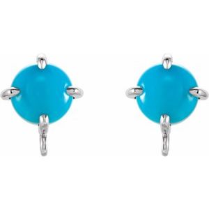 Platinum Round 6 Mm Natural Tuquoise Earring Top