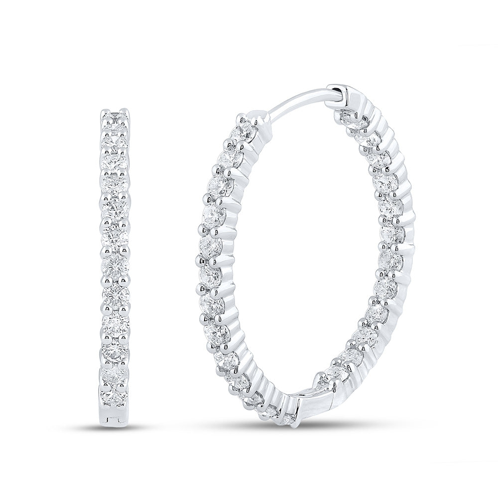 14K White Gold Womens Round Diamond Inside Outside Hoop Earrings 3 Cttw