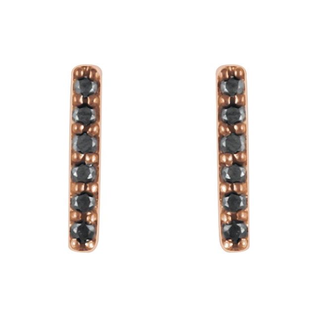 14K Rose Gold 1.2 Mm Round Friction Back Polished 1/10 Ctw Black Natural Diamond Bar Earrings