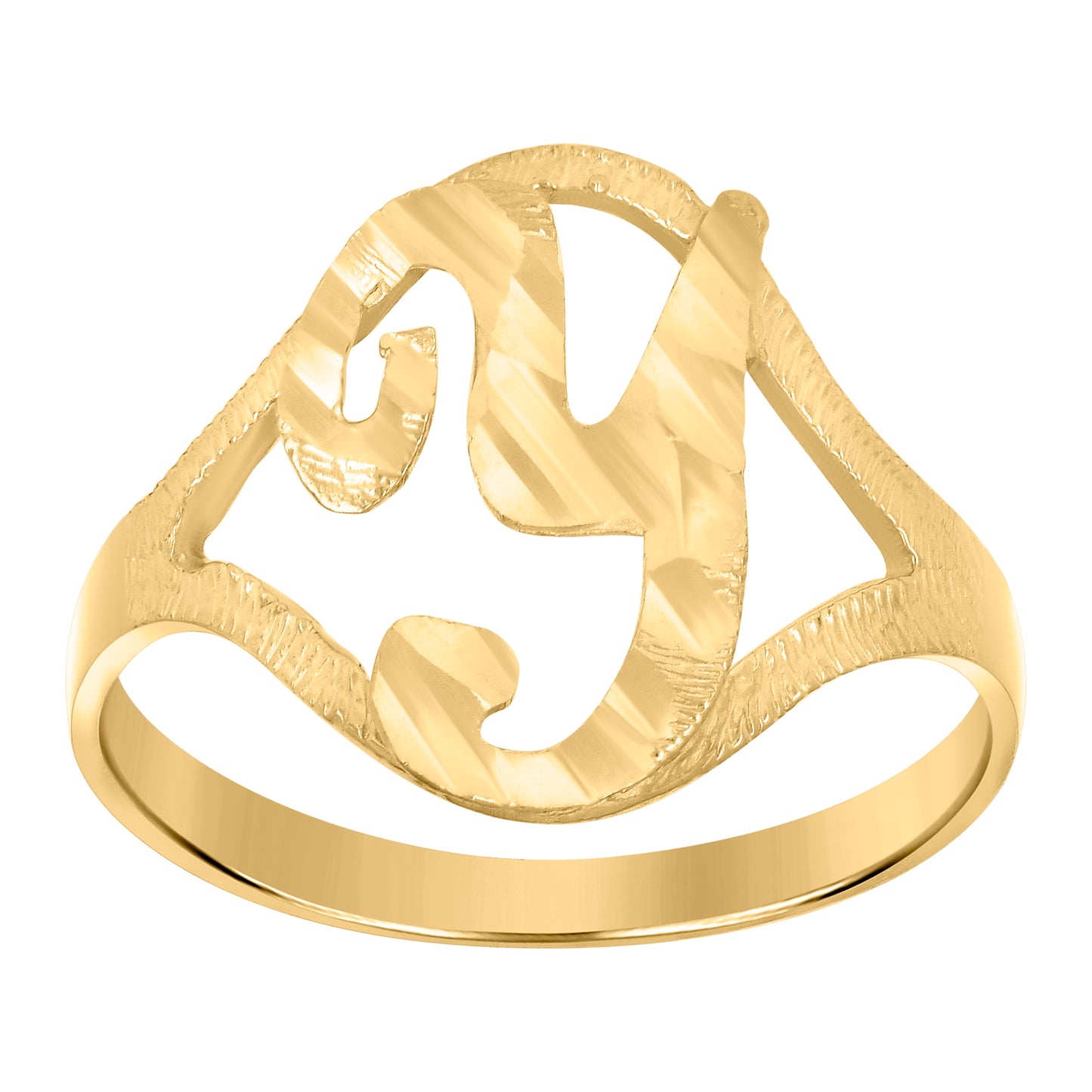 10K Yellow Gold Womens Diamond-Cut Textured Initial Letter Bridal Anniversary Engagement Wedding Band Ring