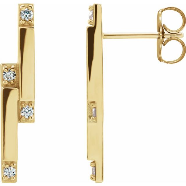 14K Yellow Gold 1.5 Mm Round Friction Back Polished 1/10 Ctw Natural Diamond Geometric Drop Earrings