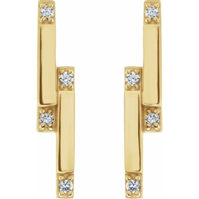 14K Yellow Gold 1.5 Mm Round Friction Back Polished 1/10 Ctw Natural Diamond Geometric Drop Earrings