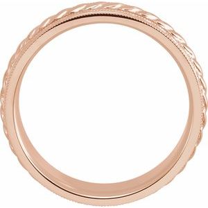 18K Yellow Or White Or Rose Gold 7 mm Milgrain Edge Rope Comfort-Fit Half Round Band