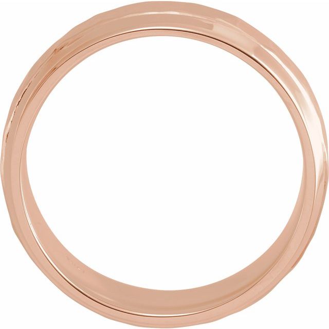 14K Yellow Or White Or Rose Gold Or Sterling Silver Or Platinum Polished Beveled-Edge Comfort-Fit Band With Hammer Finish