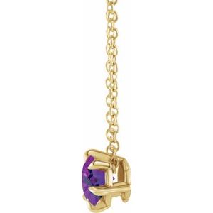 14K Yellow Gold Round 4 Mm Natural Amethyst Solitaire Necklace, Length: 18 In