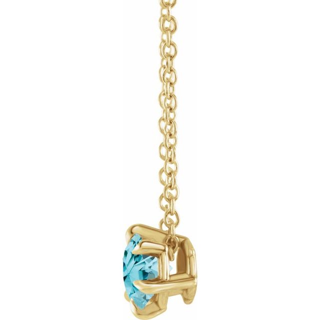 14K Yellow Gold Round 5 Mm 16-18 In Polished Natural Aquamarine Solitaire Necklace