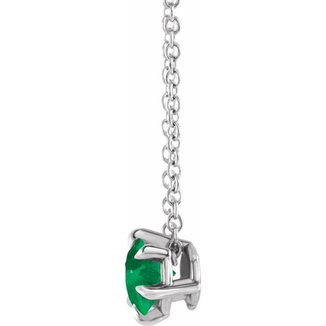Sterling Silver Round 4 Mm 16-18 In Polished Lab-Grown Emerald Solitaire Necklace