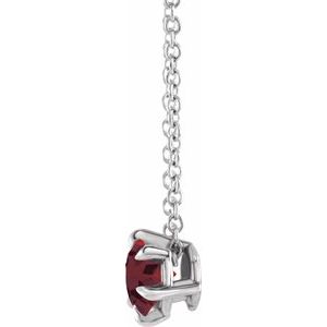 Sterling Silver Round 6 Mm Natural Mozambique Garnet Solitaire Necklace, Length: 18 In
