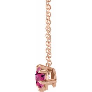 14K Rose Gold Round 5 Mm Natural Pink Tourmaline Solitaire Necklace, Length: 18 In