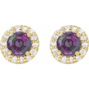 14K Yellow Gold Round 4 Mm Lab-Grown Alexandrite And 1/8 Ctw Natural Diamond Earrings