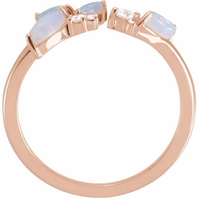14K White Or Rose Gold Polished Natural White Opal And 1/10 Ctw Natural Diamond Ring, Size 7