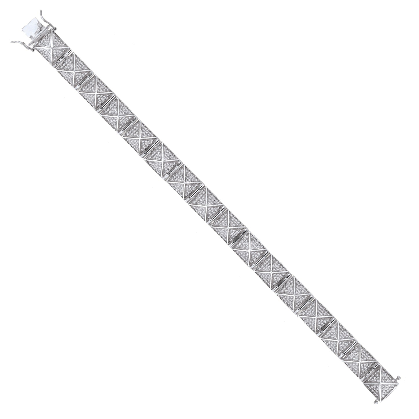 Sterling Silver Unisex Micropave Cubic Zirconia Link Bracelet