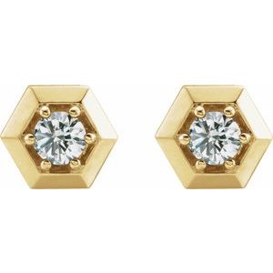 14K Yellow Gold Round 4Mm I1, G-H 1/2 Ctw Natural Diamond 6-Prong Solitaire Hexagon Friction Back Stud Earrings
