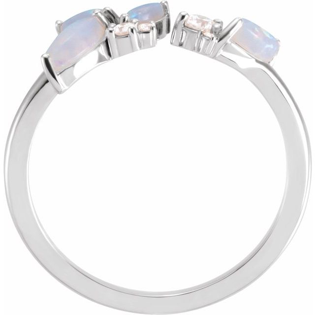 14K White Or Rose Gold Polished Natural White Opal And 1/10 Ctw Natural Diamond Ring, Size 7