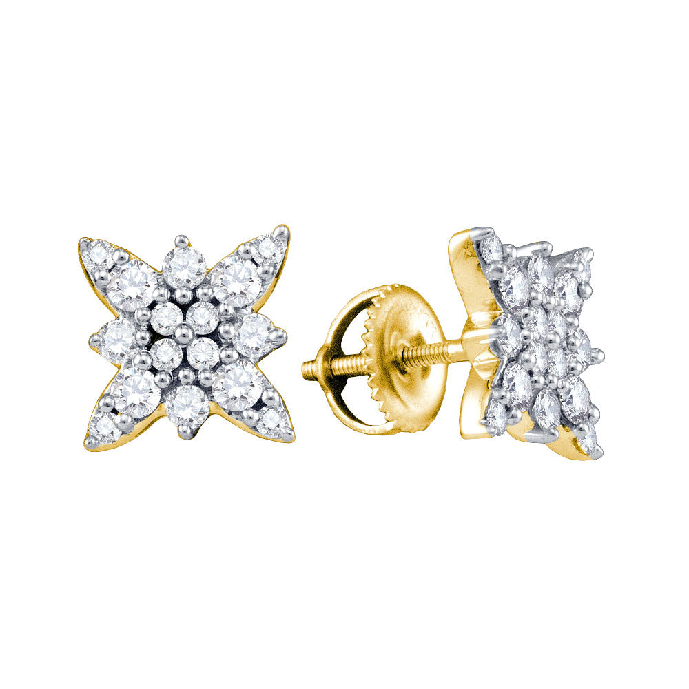 14K Yellow Gold Womens Round Diamond Starburst Cluster Earrings 5/8 Cttw, Length: 0.24 In, Width: 0.24 In