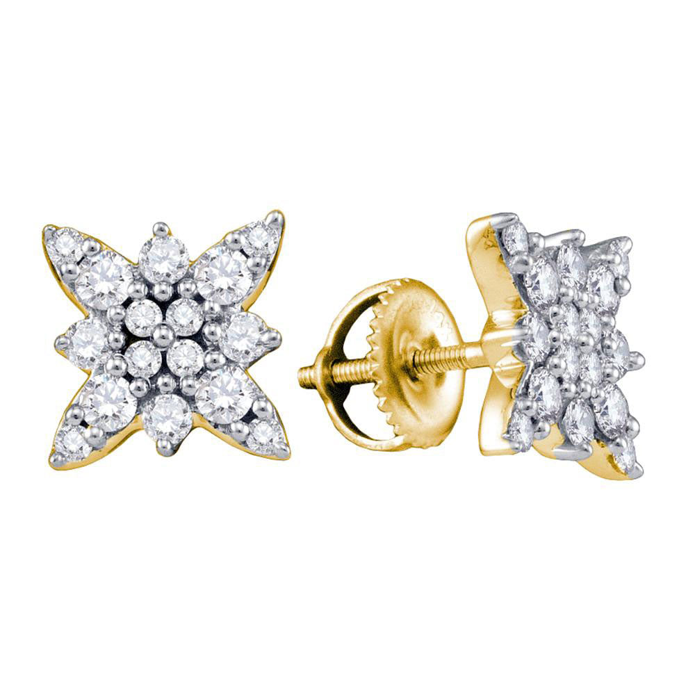 14K Yellow Gold Womens Round Diamond Starburst Cluster Earrings 5/8 Cttw, Length: 0.24 In, Width: 0.24 In