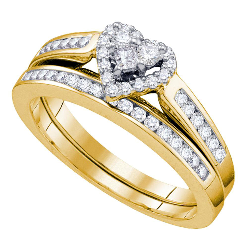 14K Yellow Gold Diamond Heart Bridal Wedding Ring Band Set 1/2 Cttw, Womens Size: 5-10