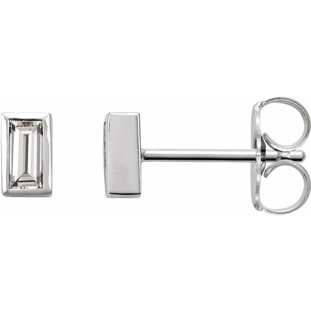 14K Yellow Or White Or Rose Gold Straight Baguette Friction Polished Natural Gemstone Bezel-Set Earrings