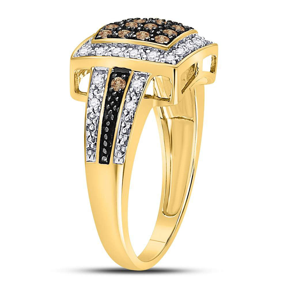 10K Yellow Gold Womens Round Brown Diamond Square Cluster Ring 1/2 Cttw, Womens Size: 5-10