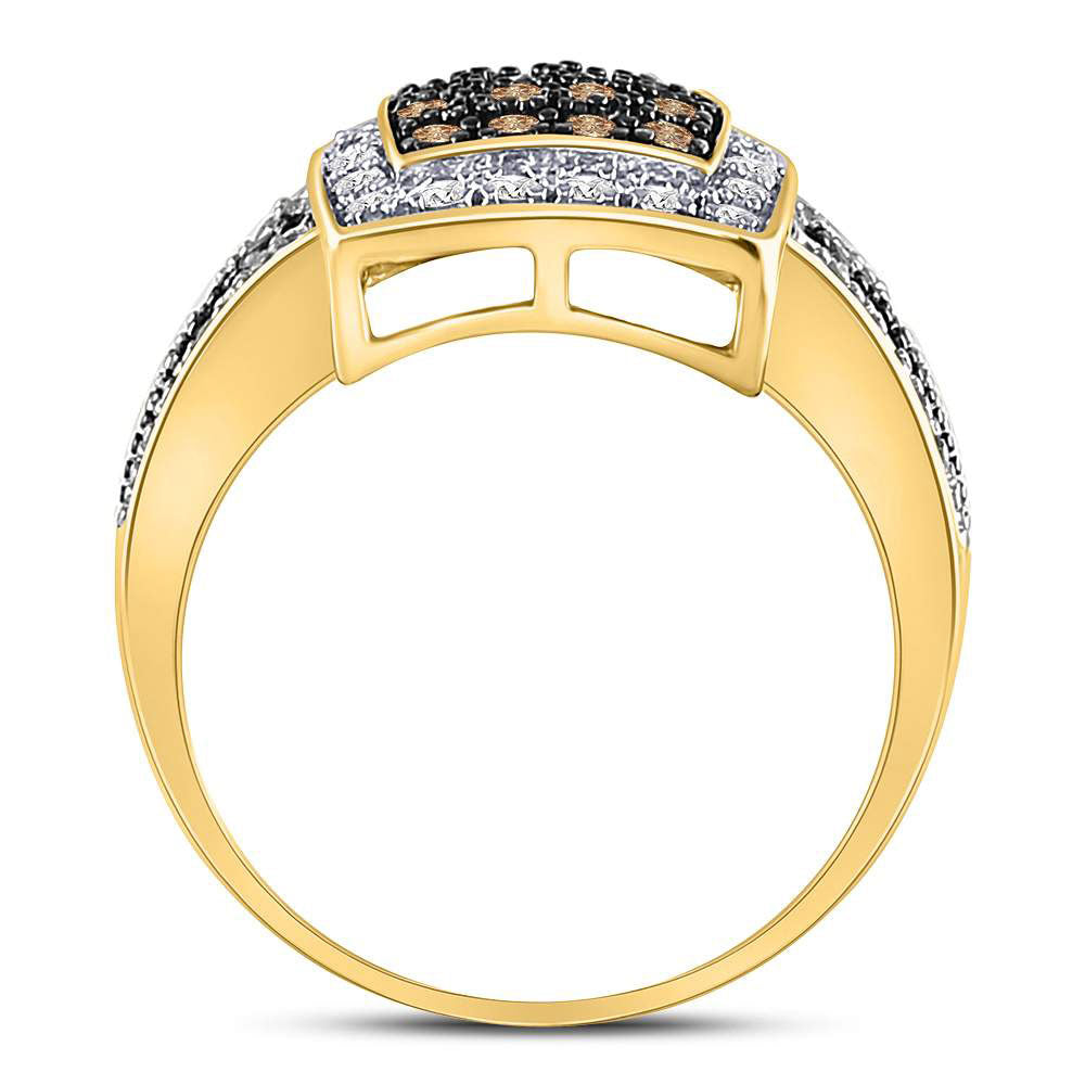 10K Yellow Gold Womens Round Brown Diamond Square Cluster Ring 1/2 Cttw, Womens Size: 5-10