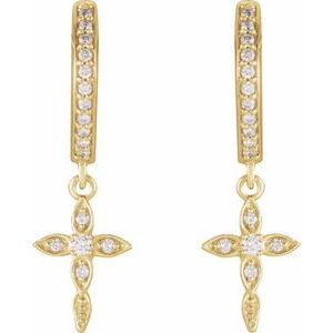 14K Yellow Gold Round 1.5 Mm 1/8 Ctw Natural Diamond Cross Dangle Earrings