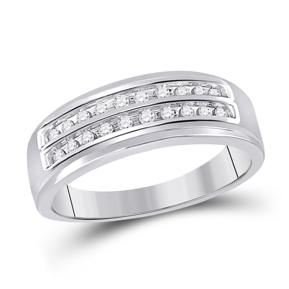 14K Yellow Or White Gold Mens Round Diamond Wedding 2-Row Band Ring 1/4 Cttw, Mens Size: 7-13