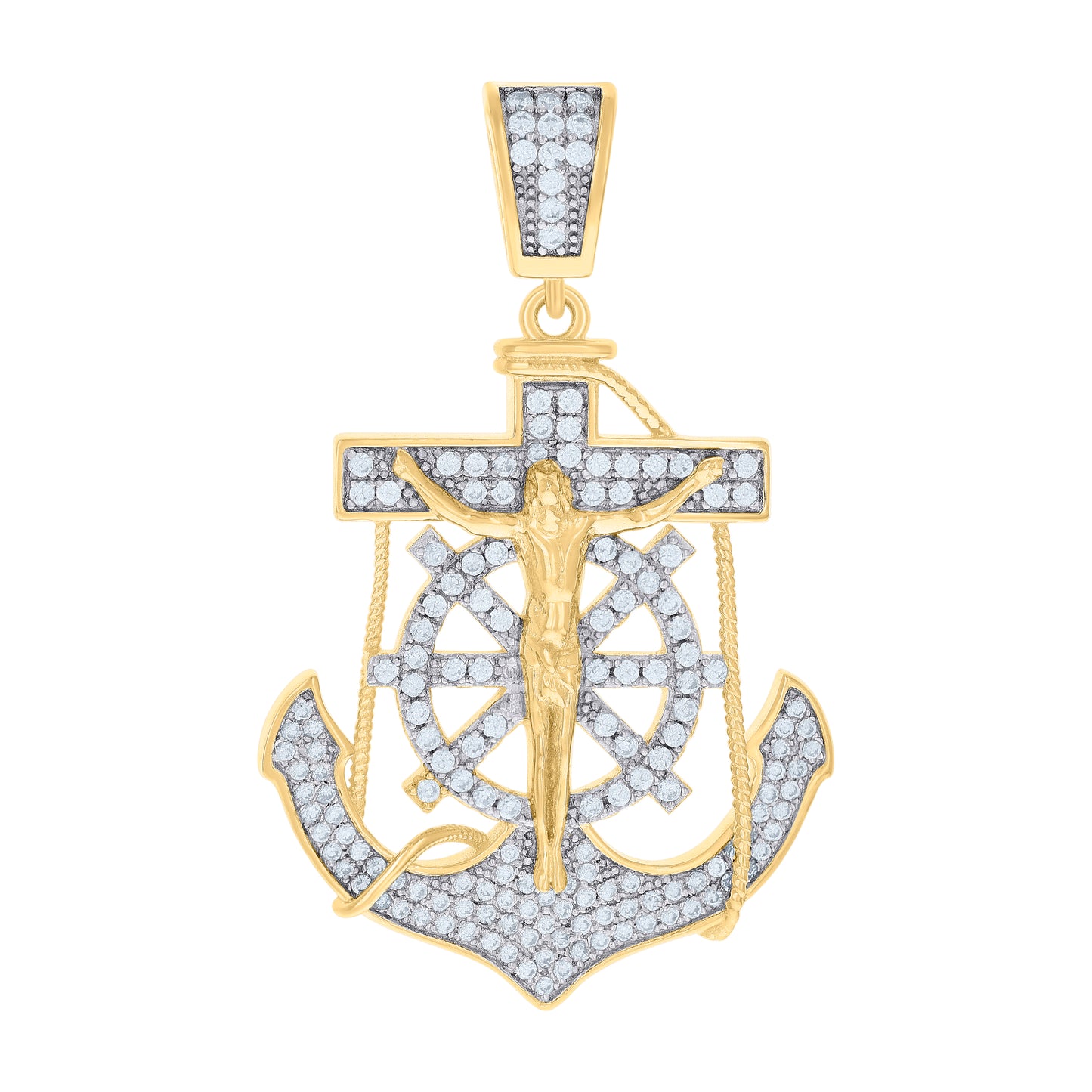 Sterling Silver Mens Cubic Zirconia Religious Anchor Crucifix Charm Pendant